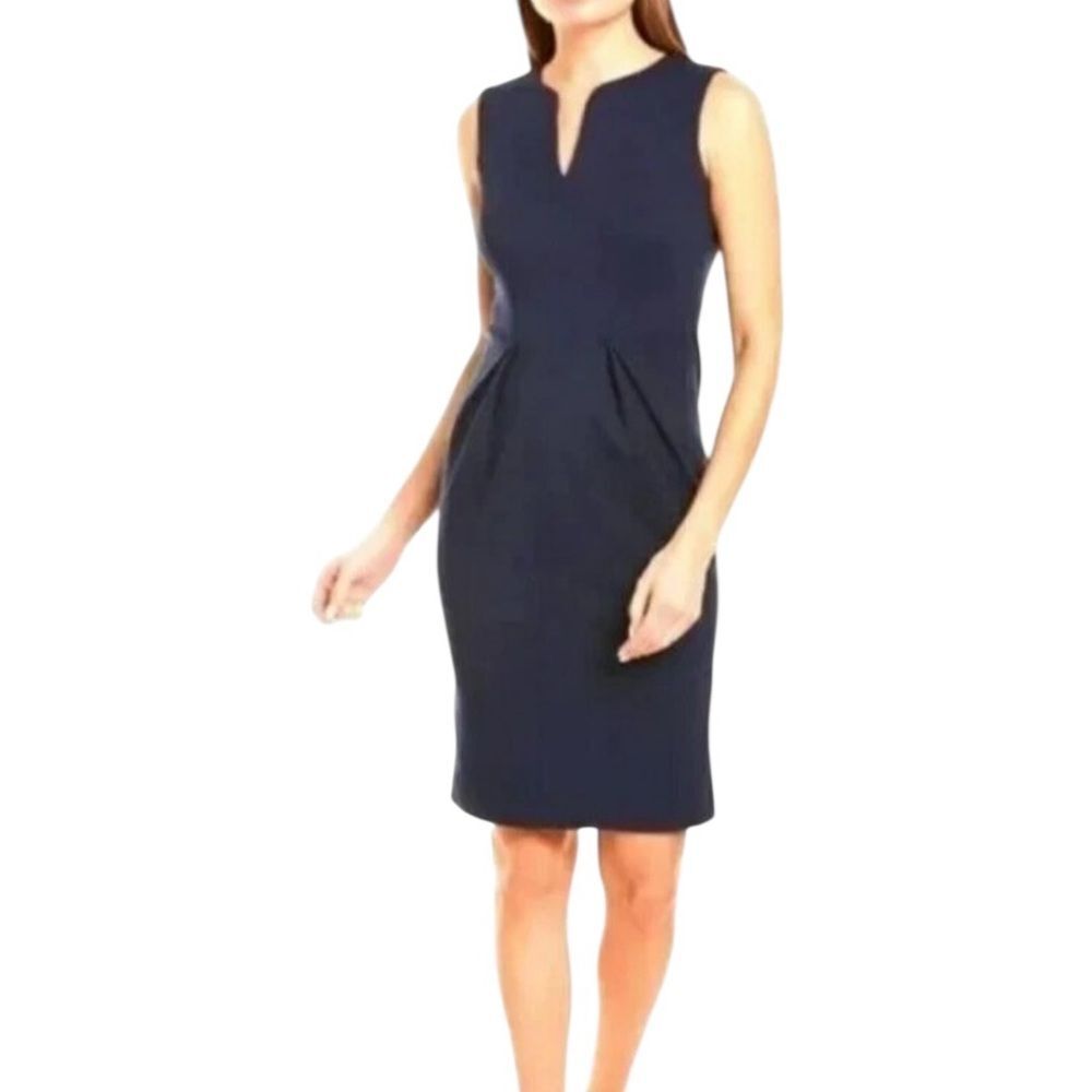 J Mclaughlin Jael Sheath Dress Blue Sleeveless Pleated V Neck Womens Large NEW